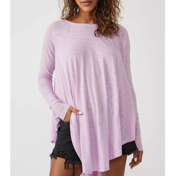 NEW Free People Aria Trapeze Long Sleeve Tunic Flowy Top Spring Fling Lilac - Picture 1 of 9